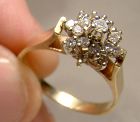 10K Yellow Gold Diamonds Cluster Ring 1970s - Size 6-1/4