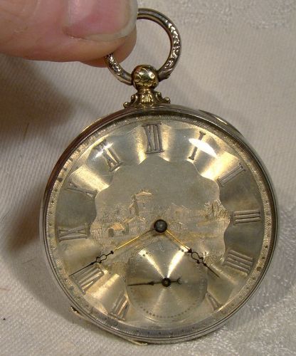 M.J. Tobias Liverpool 18K & Sterling Engraved Face Swiss Pocket Watch