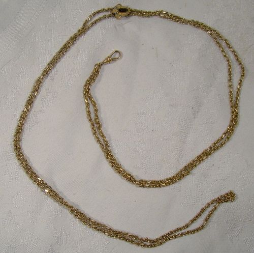 Victorian Gold Filled Watch Chain with Seed Pearl and Glass Slide 1890