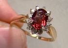 10K Garnet and Diamonds Ring 1970s - Size 8-1/2