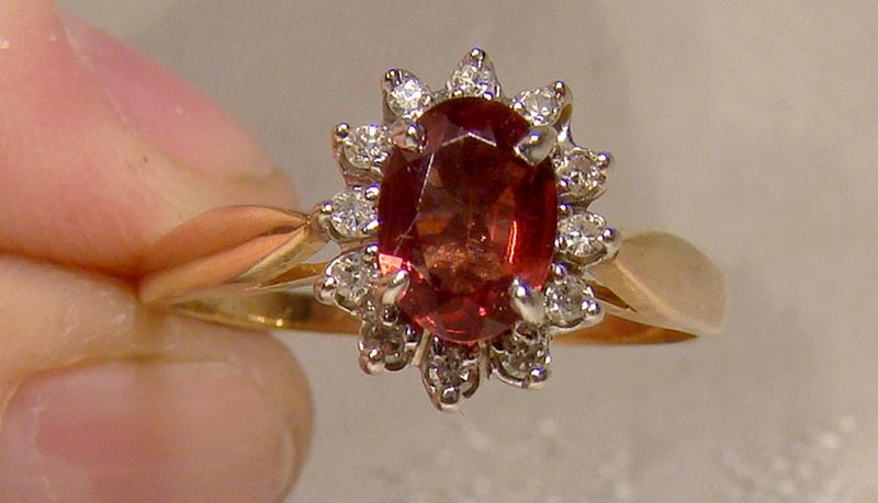 10K Garnet and Diamonds Ring 1970s - Size 8-1/2