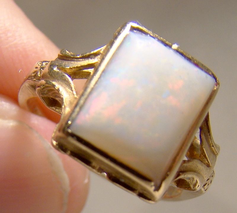 10K Yellow Gold Natural Opal Ring 1930s 1940s - Size 6