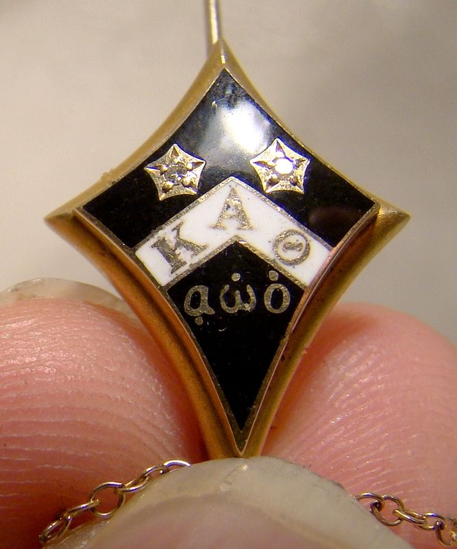 14K Kappa Alpha Theta Sorority Pin With Diamonds and Enamel