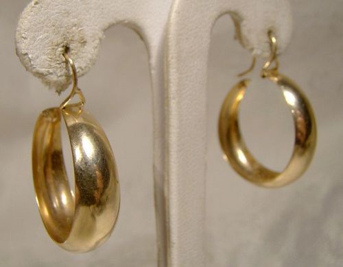 10k Yellow Gold Hoop Earrings 1960s