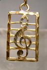 14K Yellow Gold Treble Clef on a Musical Staff Pendant Charm 1970s