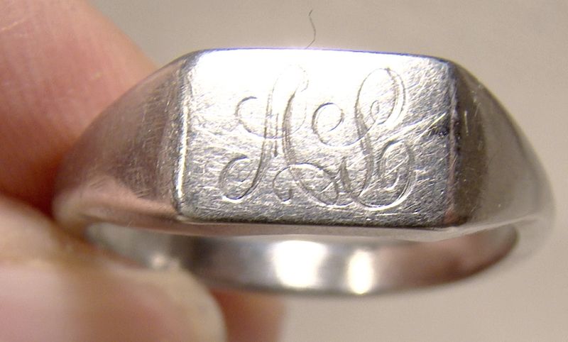 14K White Gold Signet Ring 1950s - Size 8-1/2