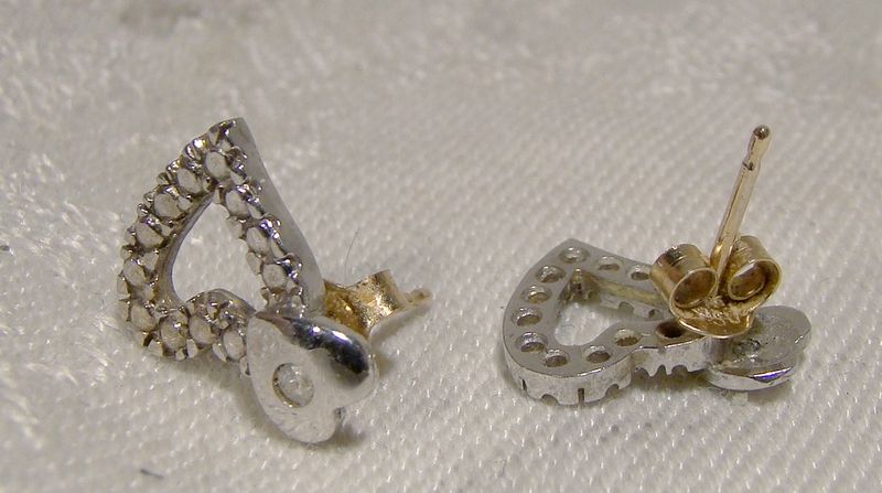 10K White Gold Double Heart Earrings with Diamonds