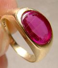 14K Yellow Gold Synthetic Ruby Pinky Ring 1950s 1960s - Size 3-1/2
