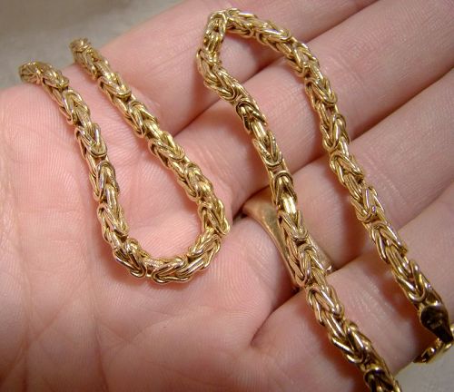 14K Yellow Gold Birdcage or Byzantine Chain Necklace - 15.5 Grams