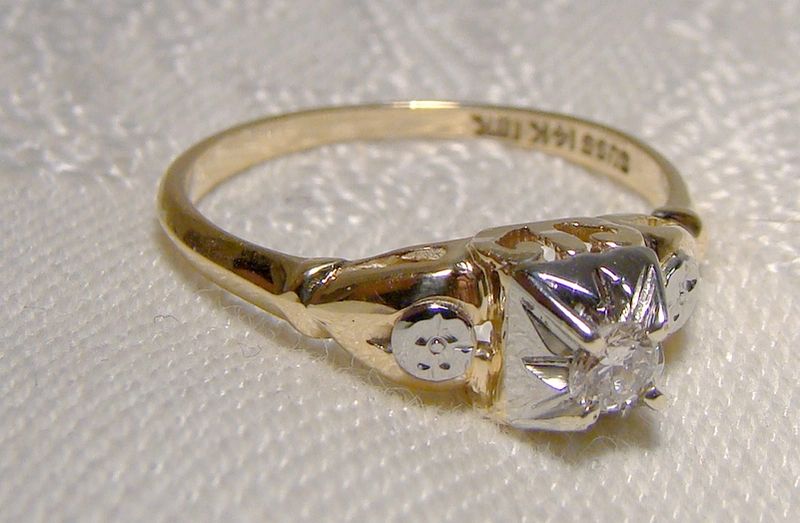 14K &amp; 18K Art Deco Diamond Ring 1920s-30s - Size 6-1/4