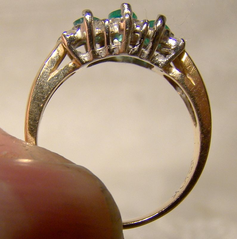 10K Yellow Gold Marquise Emeralds and Diamonds Ring 1970s - Size 6