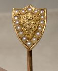 Victorian 18K Yellow Gold Shield Seed Pearls Stickpin