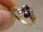 10K Yellow Gold Blue Topaz and Diamonds Cluster Style Ring 1970s-80s