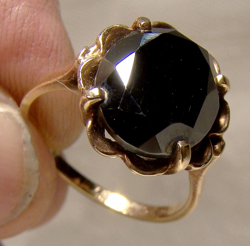 10K Yellow Gold Black Alaskan Diamond Ring 1970s - Size 6-1/2