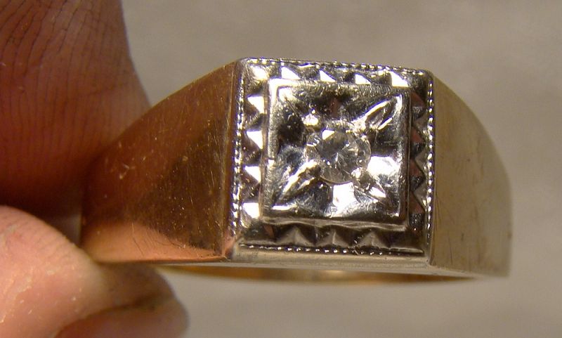 Man's 10-14K Yellow and White Gold Diamond Ring 1950s-60s - Size 14