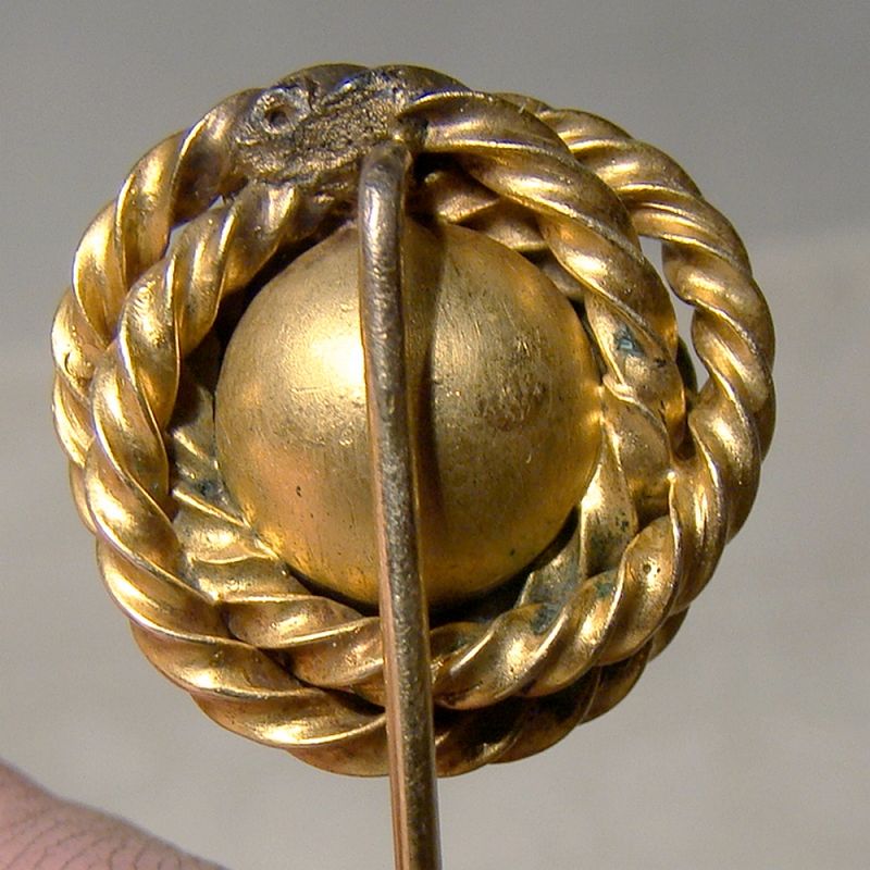 15K Yellow Gold Enamel and Pearl Victorian Stickpin Lapel Brooch 1860s