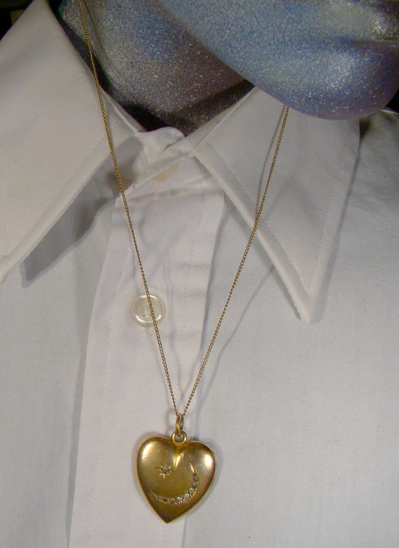 Gold Filled Moon and Star Rhinestone Heart Photo Locket on Chain