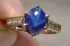 14K White Gold Blue Star Sapphire Ring with Diamonds - Size 6-1/2