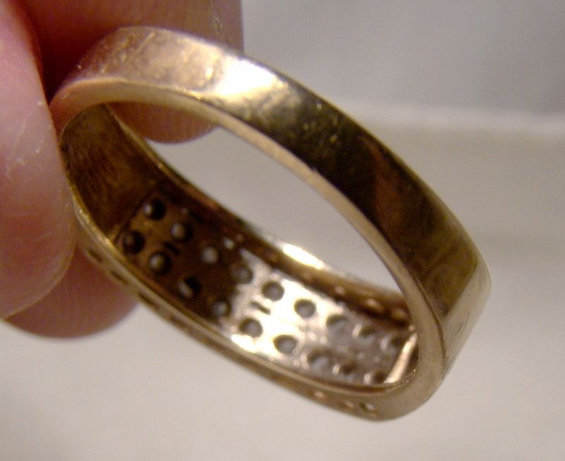 14K Yellow Gold Double Row Diamonds Ring 1960s - Size 6-1/4