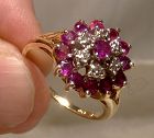 10K Yellow Gold Rubies and Diamonds Round Cluster Ring