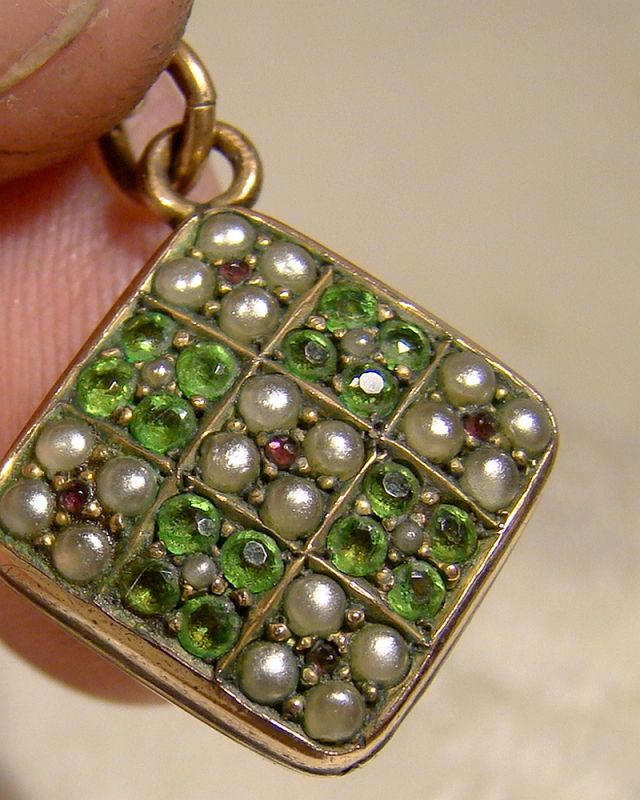 Victorian Edwardian Green Tourmaline, Red Spinel and Pearls Pendant
