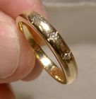 15K Yellow Gold Wedding Band with 3 Diamonds 1930s - Size 5-3/4