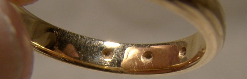 15K Yellow Gold Wedding Band with 3 Diamonds 1930s - Size 5-3/4