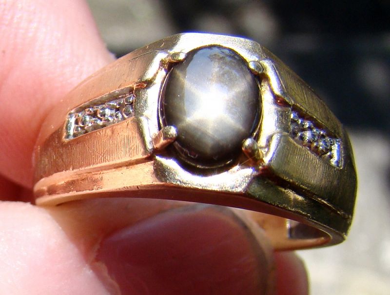 10K Yellow Gold Black Star Sapphire Man's Ring with Diamonds