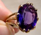 10K Yellow Gold Synthetic Alexandrite Statement Ring 1950s-60s