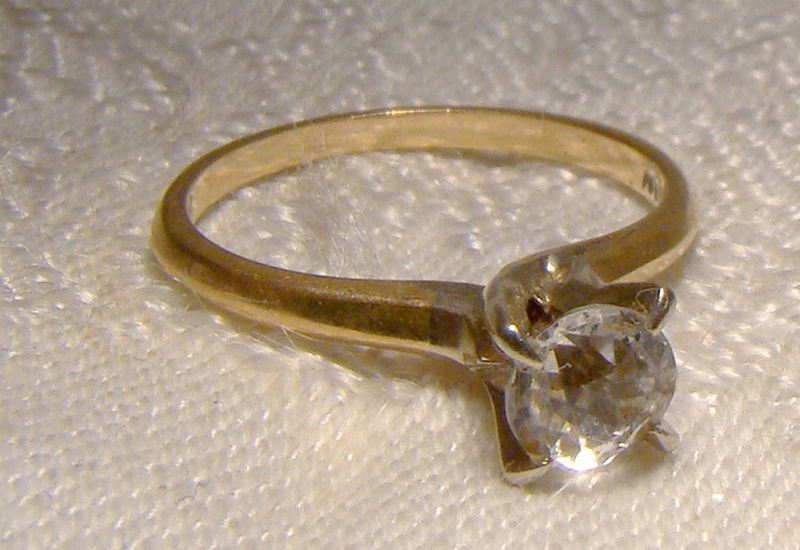 14K White Sapphire Solitaire Engagement Ring 1950s-60s - Size 5