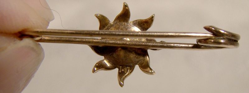 Victorian 14K Rose Gold Seed Pearls Flower or Starburst Bar Brooch Pin
