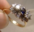 14K Yellow Gold Diamonds and Blue Sapphire Row Ring with Diamonds