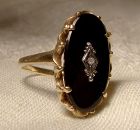 10k Yellow Gold Oval Black Onyx and Diamond Ring 1950s - Size 9