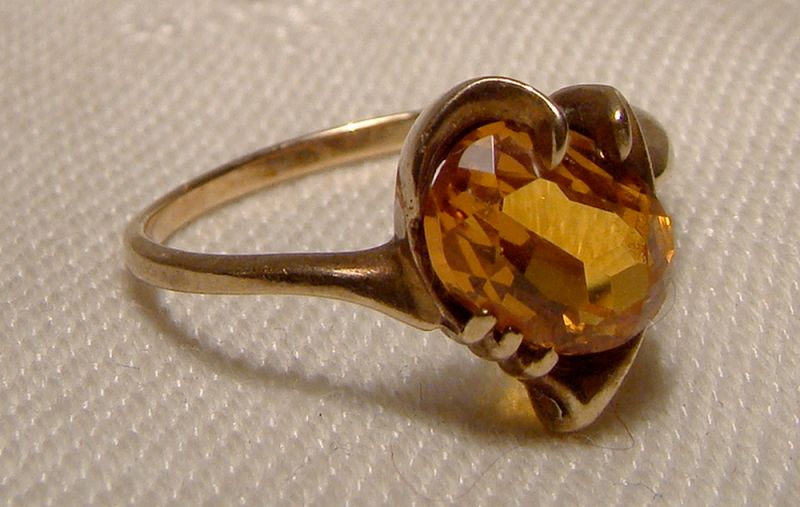 10K Yellow Gold Deep Yellow Sapphire Ring 1950s - Size 5-1/2