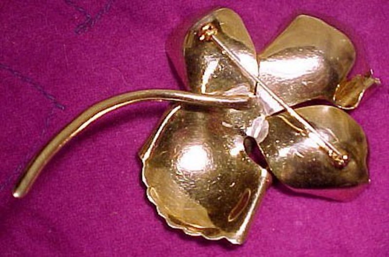 GILT STERLING RS FLOWER COAT PIN &amp; EARRINGS c1930s