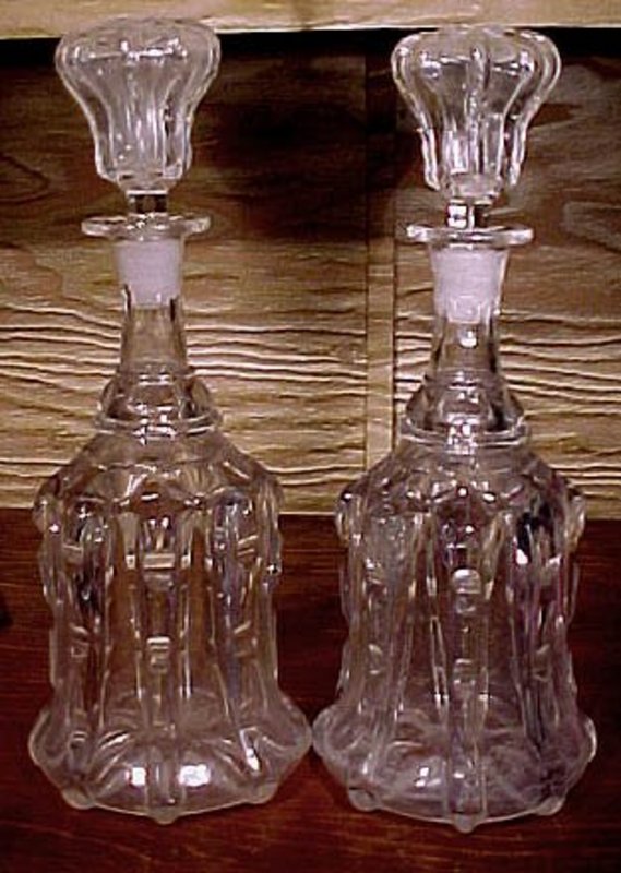 Pr. Early Victorian BLOWN and CUT GLASS DECANTERS c1850