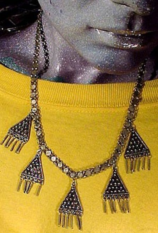 Asian STERLING NECKLACE w/ SILVER DROPS c1930