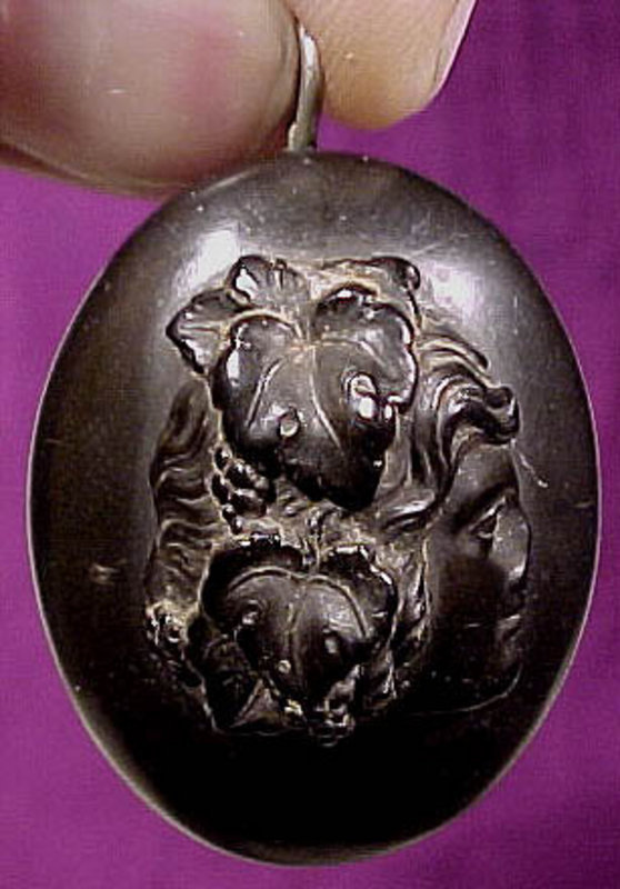 Late 19thC VULCANITE CAMEO LOCKET PENDANT