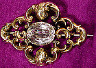 10K VICTORIAN BROOCH with HAND CUT STONE c1880