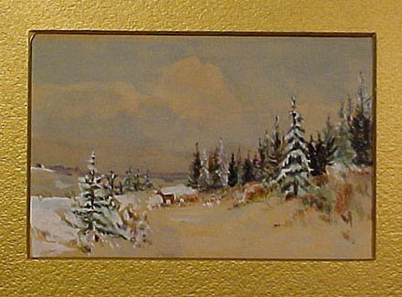 CANADIAN WINTER SCENE WATERCOLOUR in FRAME c1920s-30s