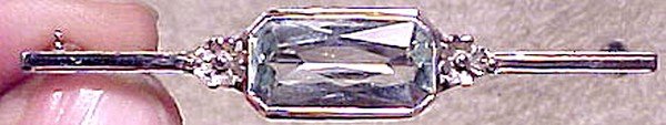 ART DECO 18K White Gold AQUAMARINE BAR PIN 1920s - 4.7 ct