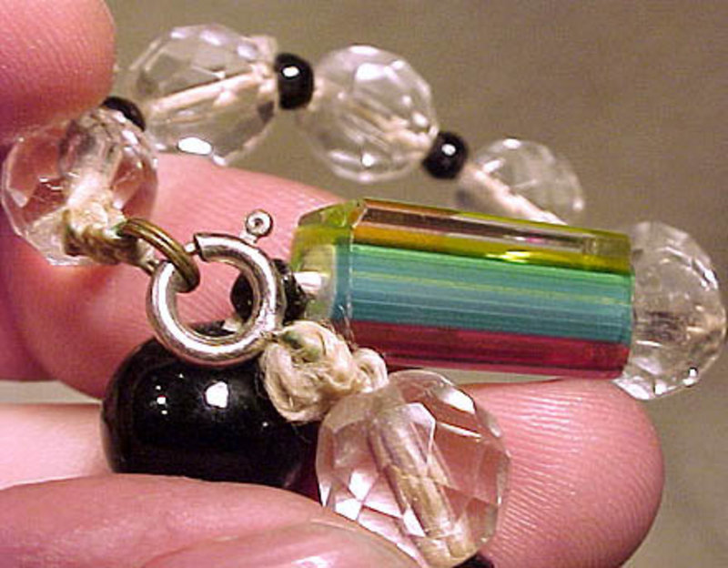 Czech STRIPED CRYSTAL &amp; HANDBLOWN ROSES GLASS NECKLACE