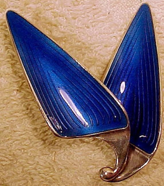 NORWAY STERLING 925S Blue Enamel Leaf Pin Brooch Scandinavian Brooch -   Österreich