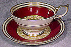 Aynsley 7586 Burgundy Red Gold Tea Cups and Saucer 1950s