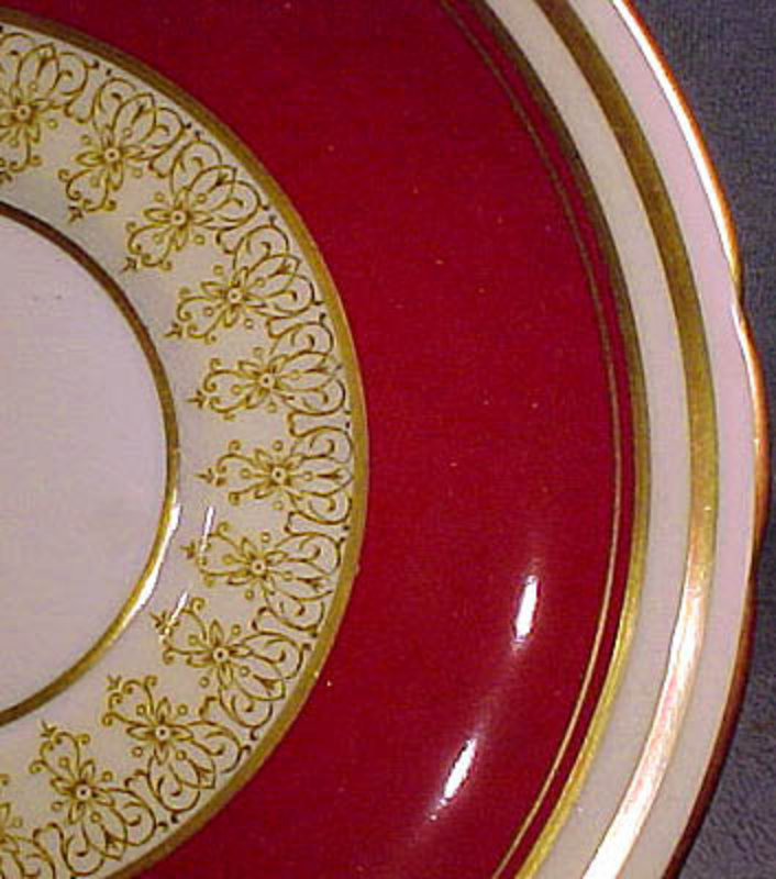Aynsley 7586 Burgundy Red Gold Tea Cups and Saucer 1950s