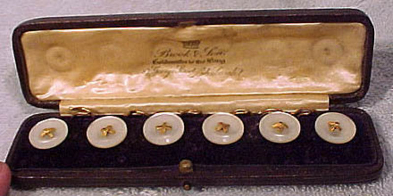 Edwardian 15K Mother of Pearl BUTTON SET in BOX 1900 1910 Vest Buttons