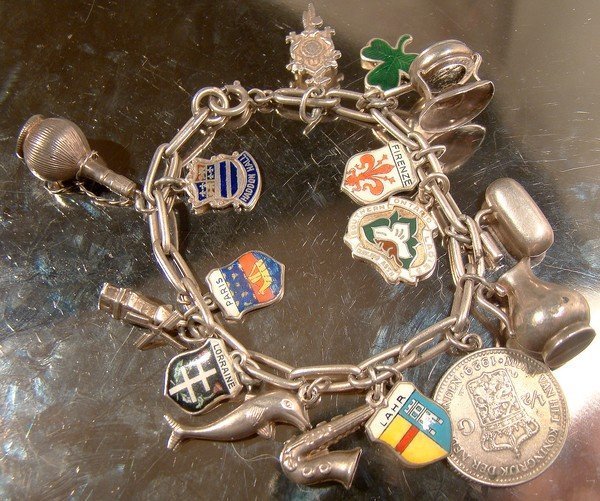 DUTCH STERLING CHARM BRACELET 17 CHARMS