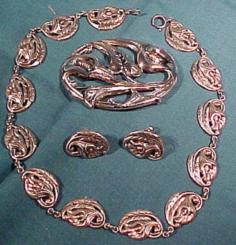 Early DANECRAFT STERLING SILVER LILY PARURE SET 1940