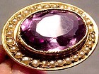 Victorian 14K AMETHYST SEED PEARLS BROOCH c1890