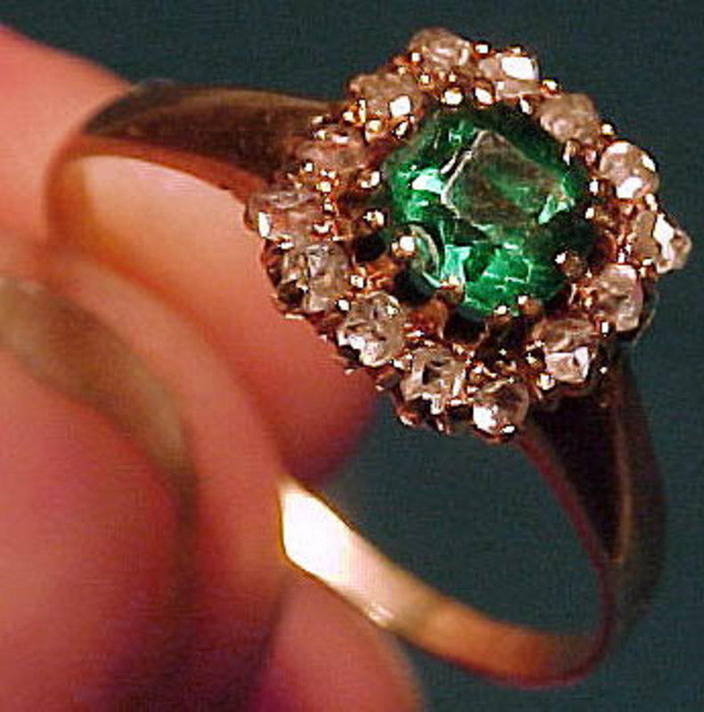 Georgian 14K GLASS EMERALD &amp; DIAMONDS RING 1780-1800